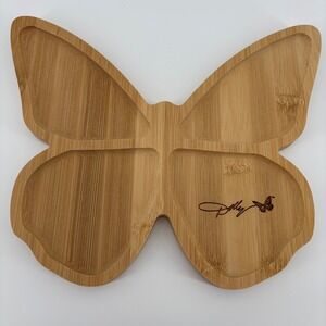 Dolly Parton Butterfly Bamboo Tray Serving Platter Natural Wood Excellent Etched